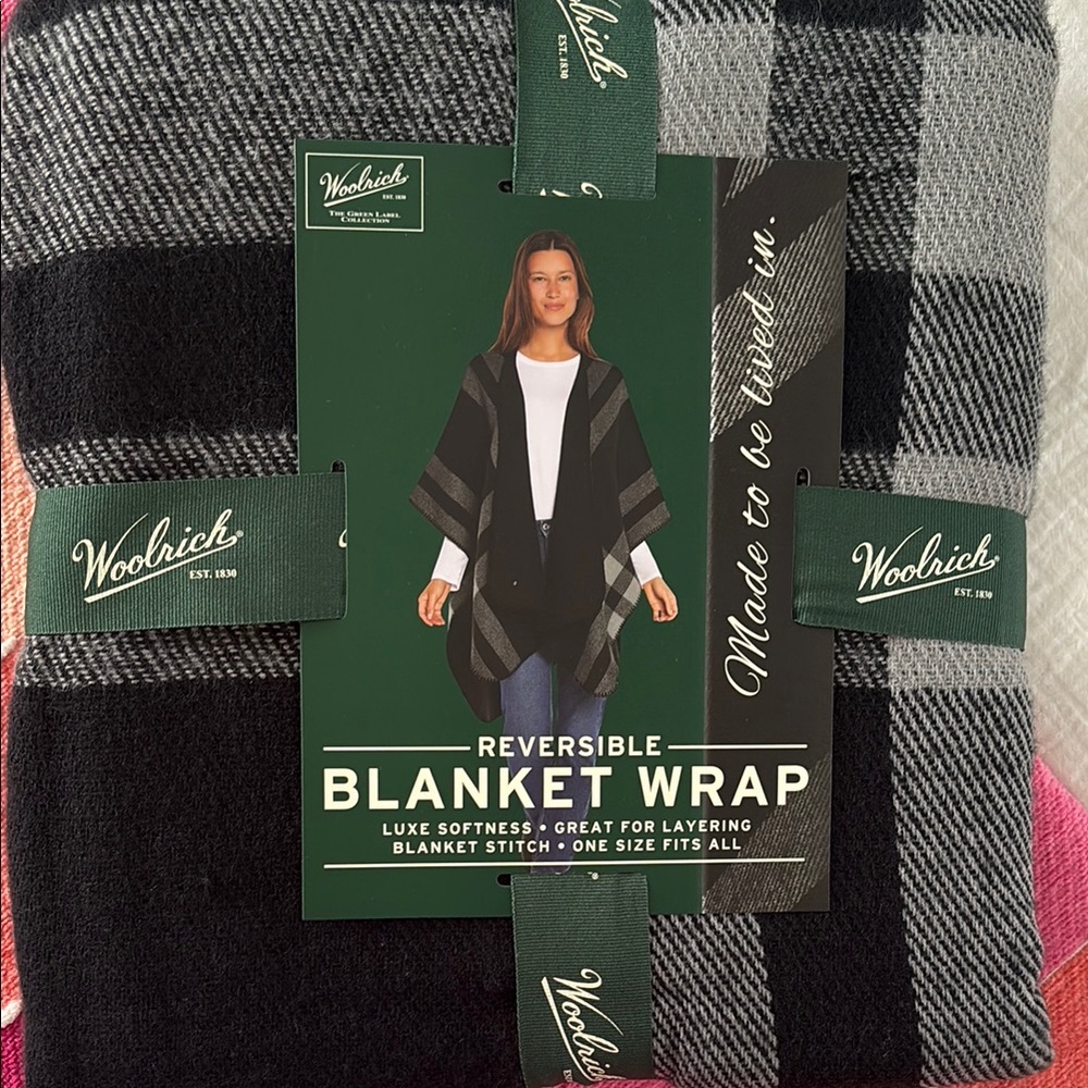 Woolrich Black and Gray Cape Blanket Wrap